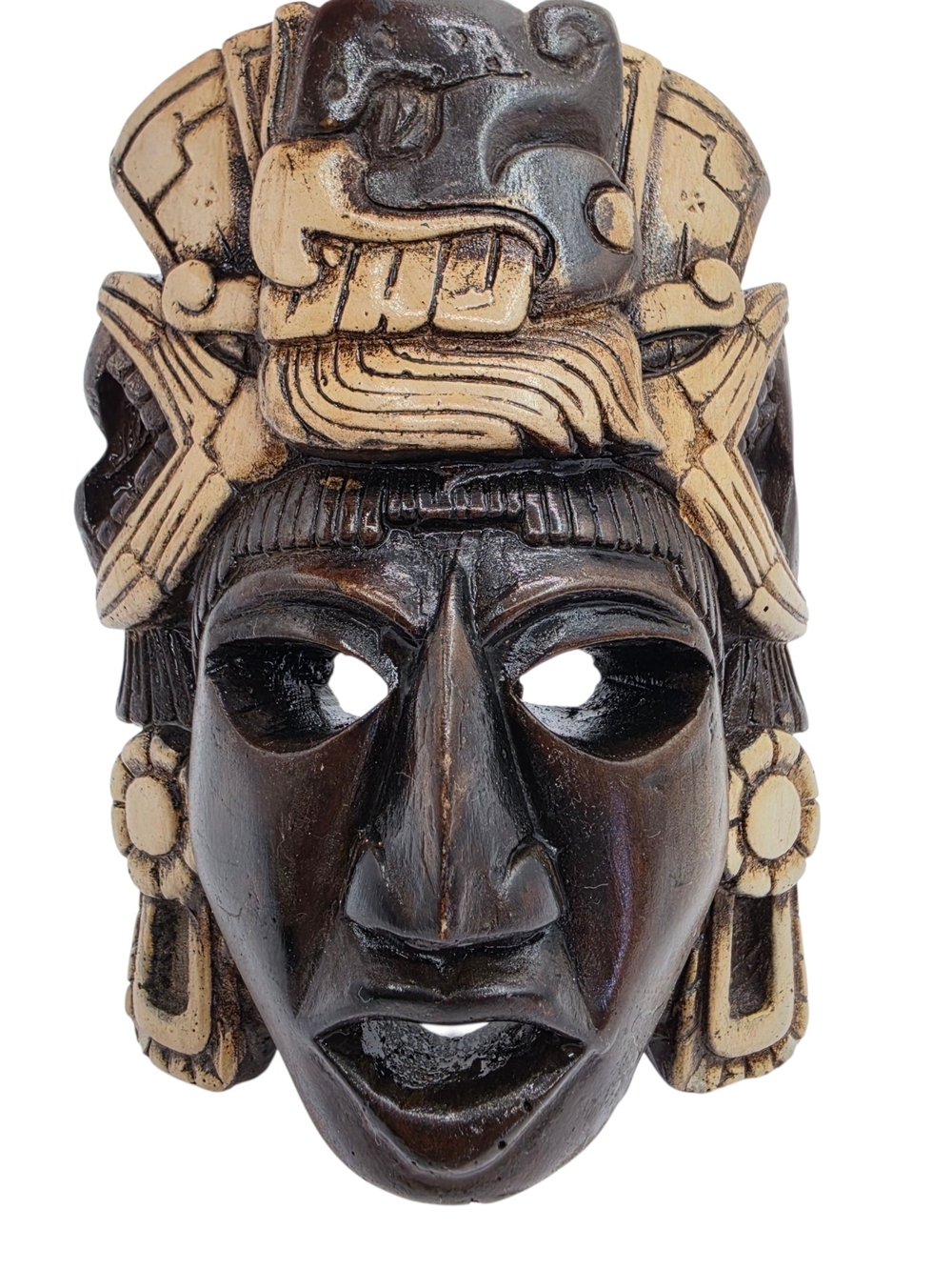 Vintage Aztec Myan Inca Plaster Cast/Wood? Wall Decor Tribal Mask 5" Tall